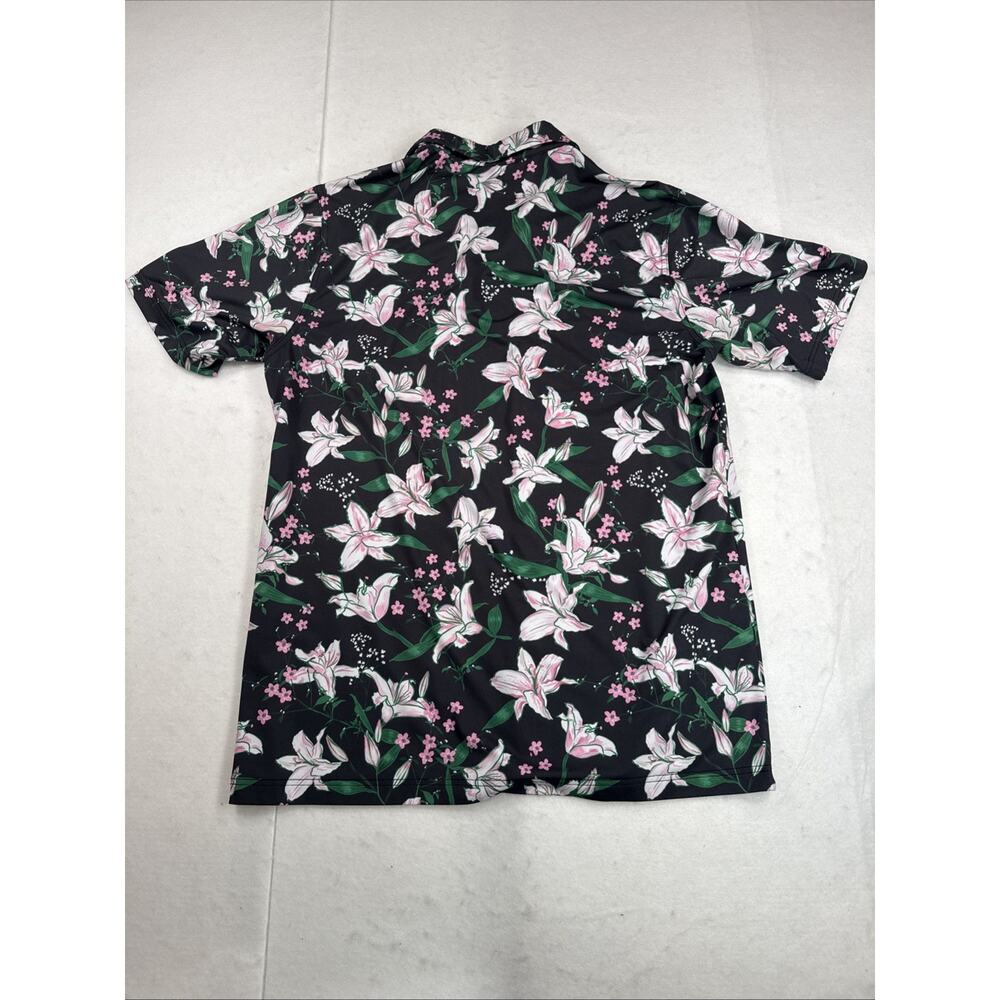 Waggle Golf Polo Shirt Large Black Floral White Lily Azalea Patron Performance - Picture 10 of 10